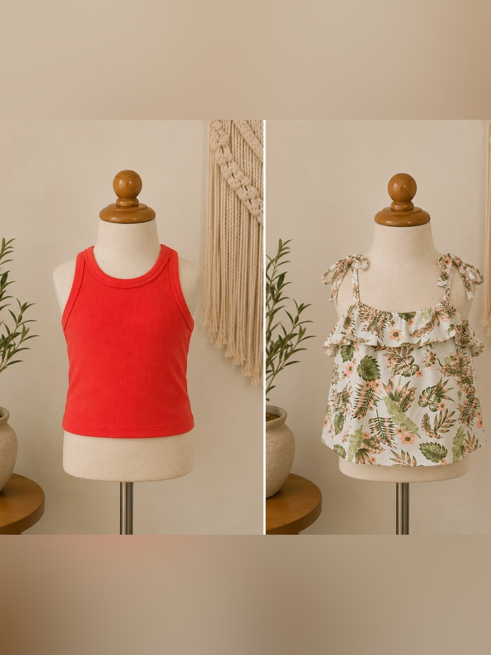 Source Unknown Kids Red Ribbed Tank Top & Floral Ruffle Tie-Strap Top Set